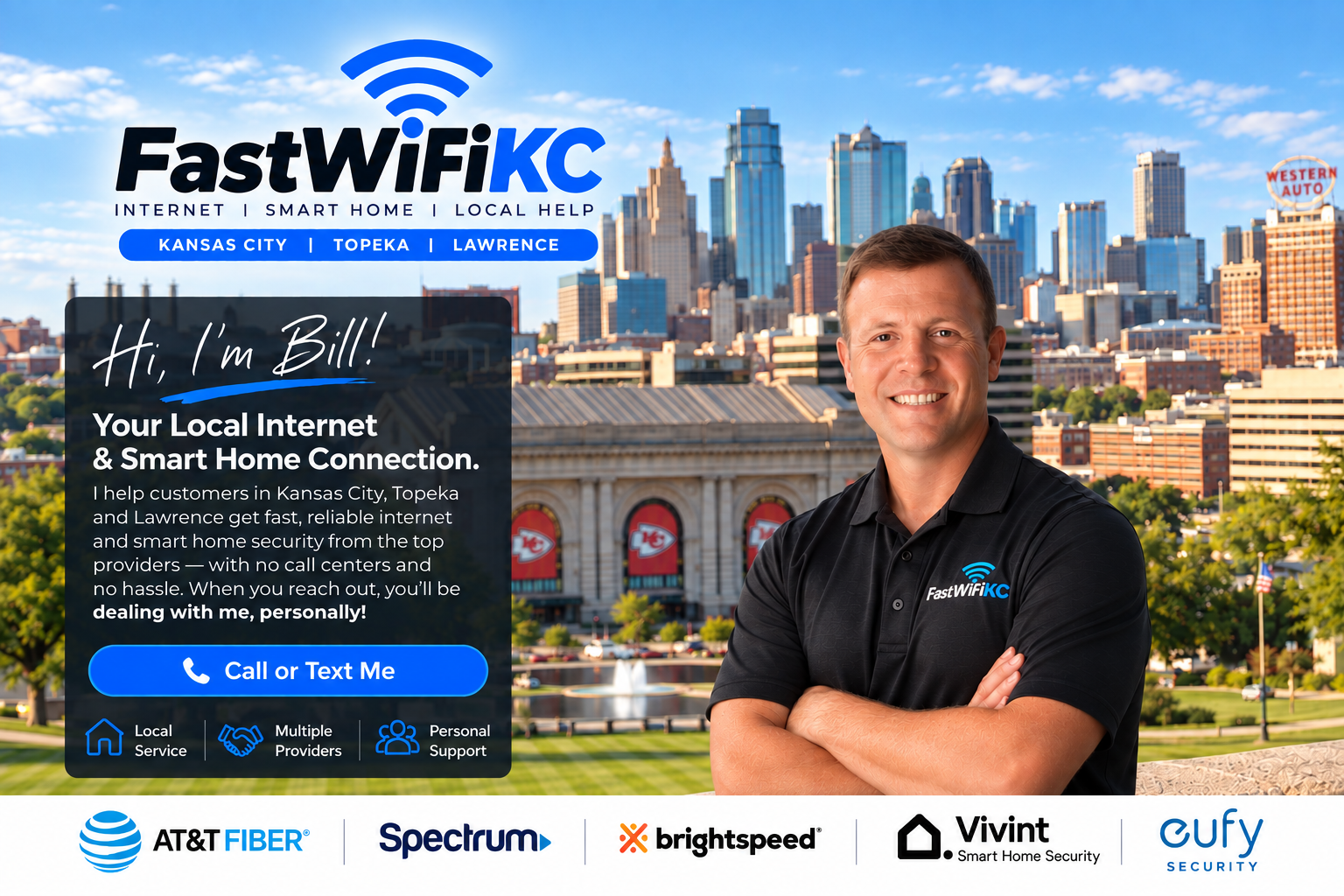 Kansas City skyline and Gregory, your local internet and smart home contact. Serving Kansas City, Topeka and Lawrence.